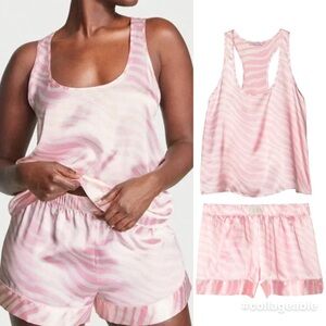 Victoria's Secret | Pink Zebra Pajama Set Satin Racerback Tank & Shorts | Medium